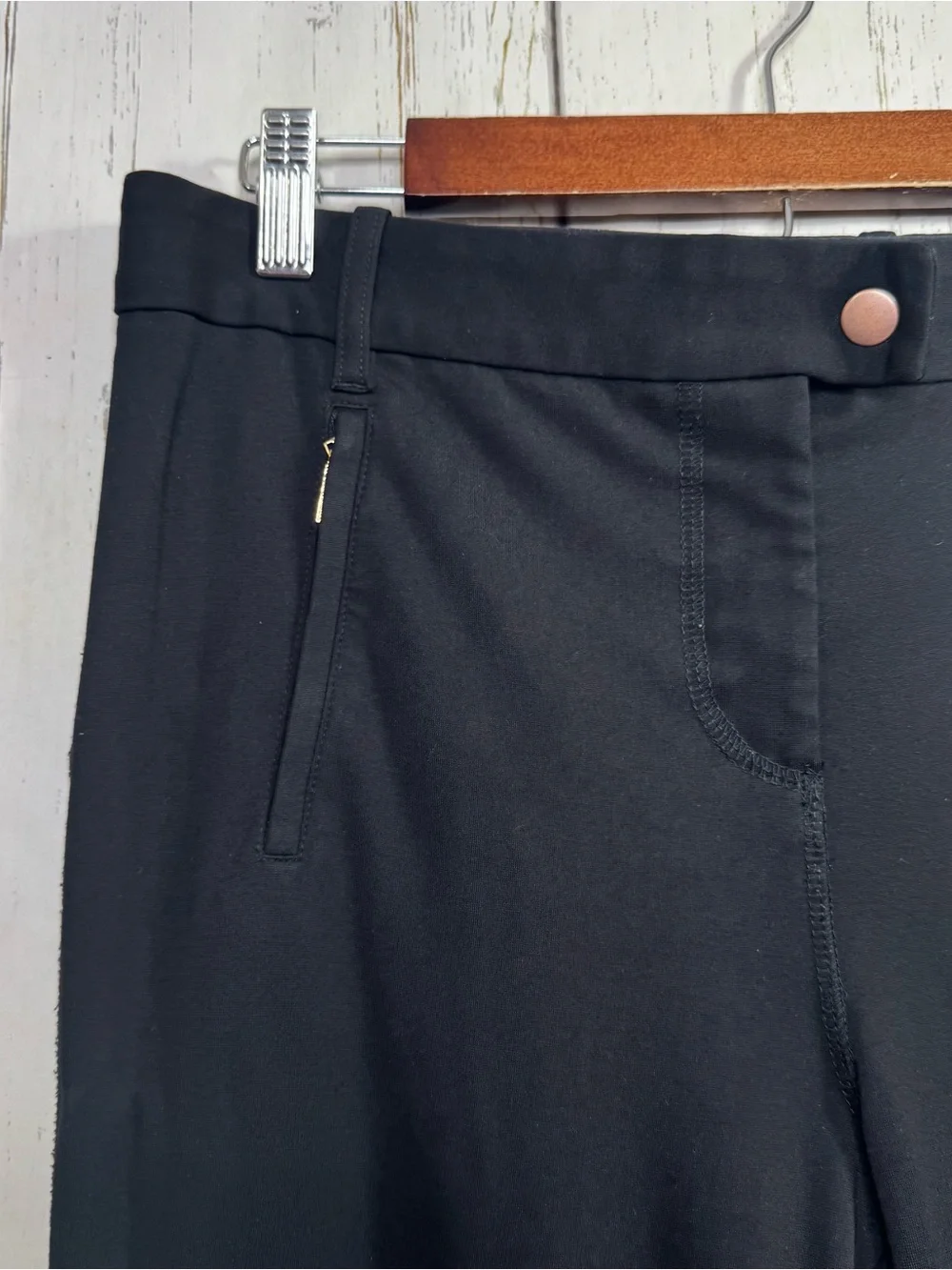 Tory Burch Black Slim Fit Stretch Ankle Pants Front Zip Pockets M Career Office